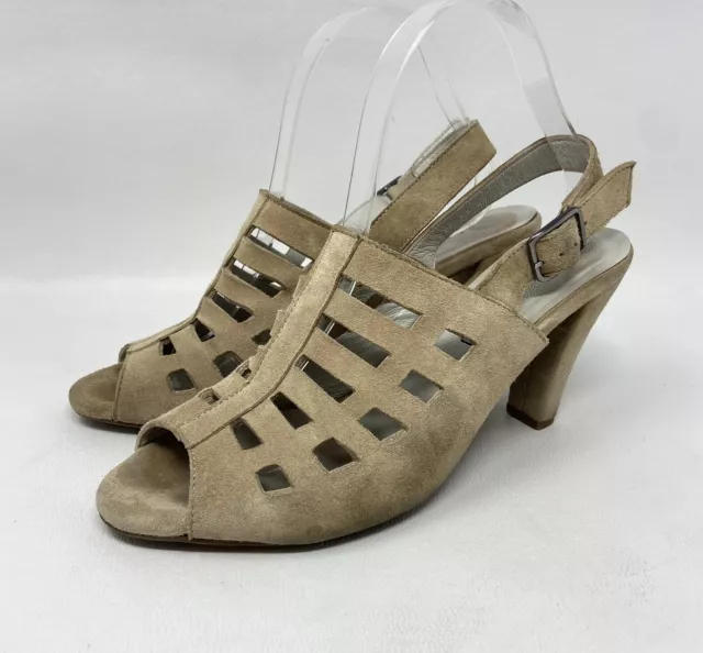 Eric Michael Light Tan Suede Chili Caged Cutout Slingback High Heel Sandal 40