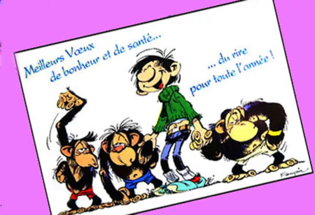 CARTE postale rigolote de GASTON LAGAFFE Bonne année Humour voeux humour RARE !