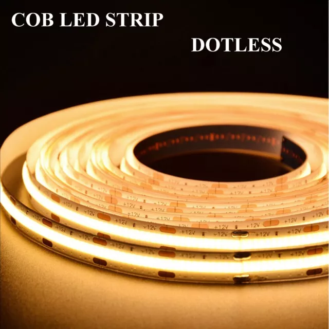 5M Warm White COB LED Strip 12V High Density COB Dotless Led Tape Light 3000k