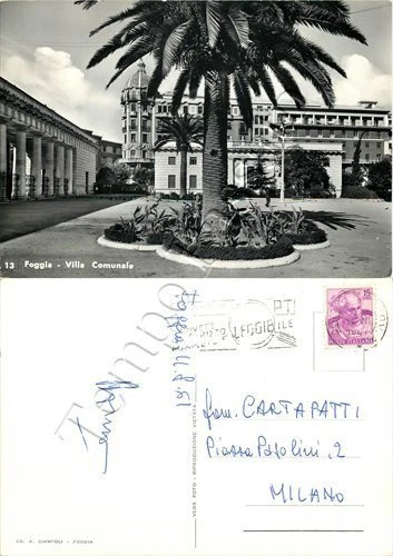 Cartolina di Foggia, villa comunale - 1961