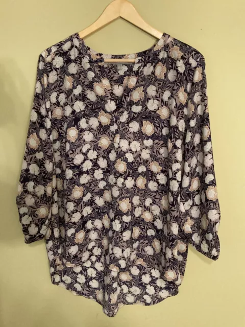 Daniel Rainn Womens Plus Size 2X Top Blouse Floral V Neck Roll Tab Sleeve  EUC