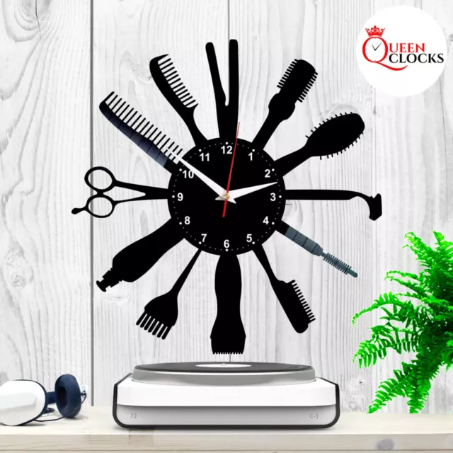 Barber Shop Clock Hairdresser Salon Vinyl Record Wall Art Home Decor Best Gifts