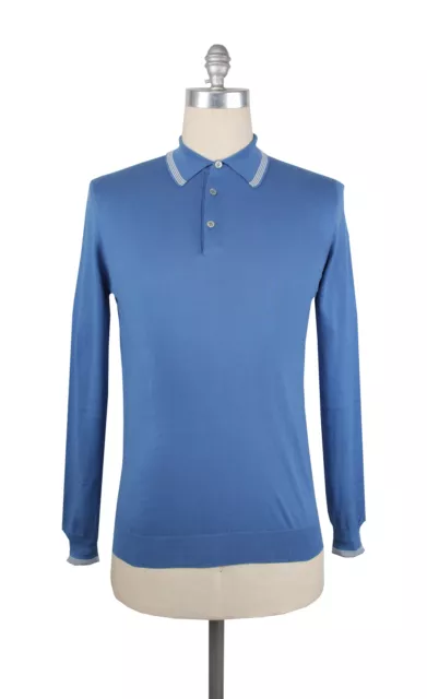 Cesare Attolini Coton Bleu 1/4 Bouton Polo Pull - M/50 - (CA711231)