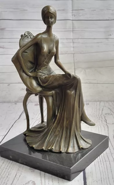 Art Deco 1920's Woman in a Chair Bronze Sculpture Statue Figure Signed Art Decor