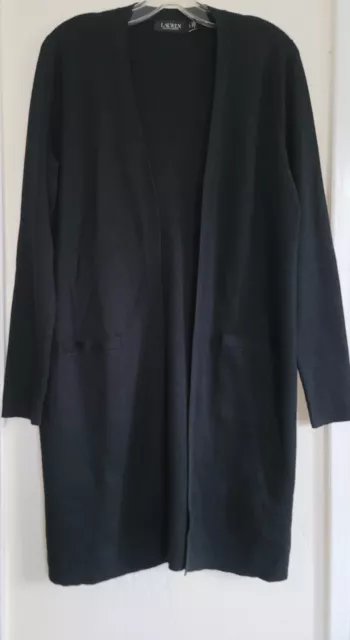 Lauren Ralph Lauren Womens Black Open Front Long Sleeve Cotton Blend Cardigan L