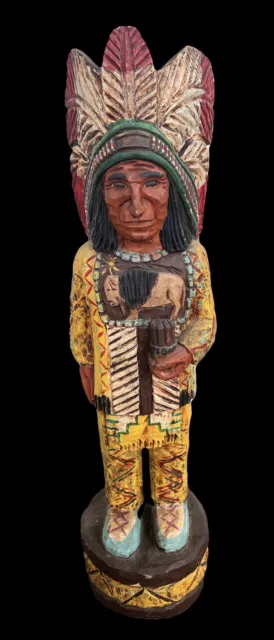 Vintage Frank Gallagher 31” Inch Tall Hand Carved and Painted Cigar Store Indian