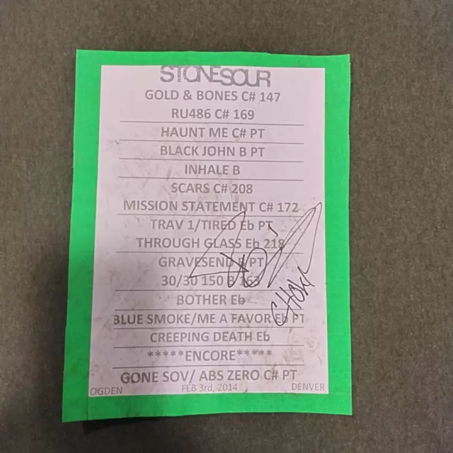 Stone Sour Set List Autographed By 3 Members Including Corey Taylor Slipknot