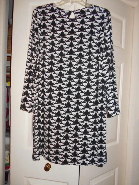 H&M H & M HM Kitty Cat Print Op Art Black White Mod Tunic Dress Size Small
