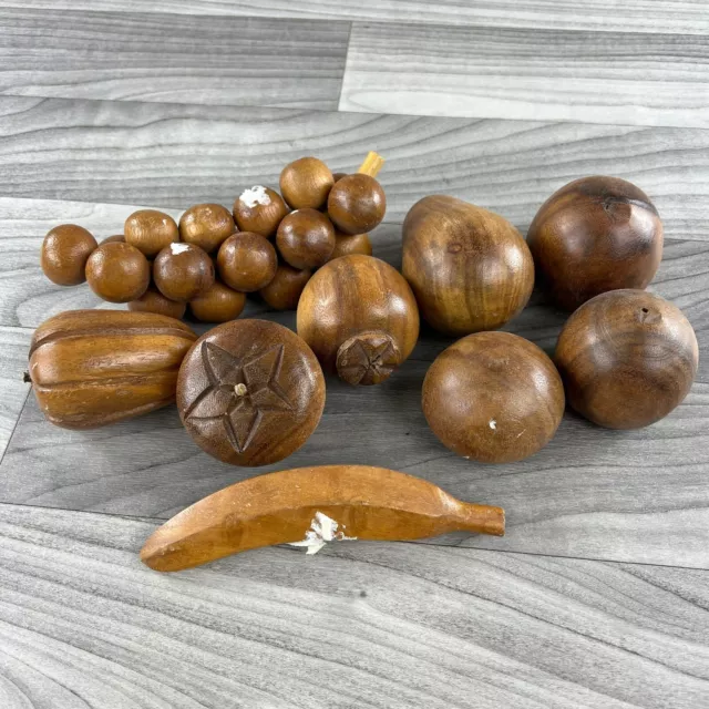 Vtg Wooden Fruits Mid Century Modern Carved Handmade Decorative Lot of 9 50s 60s