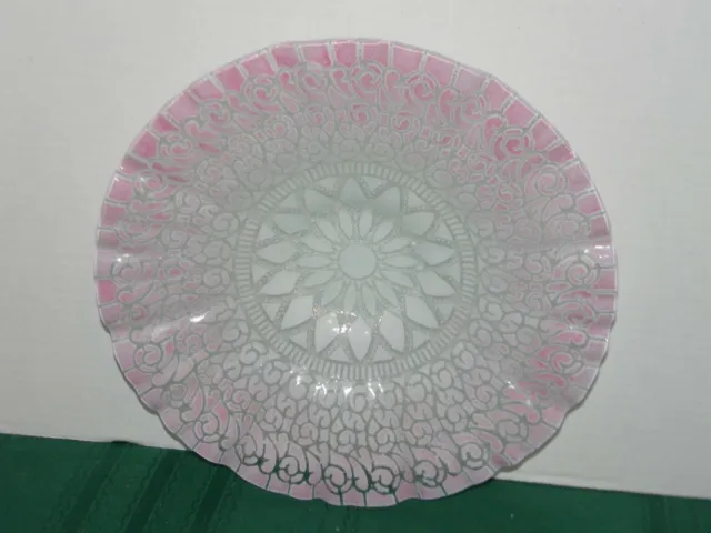 Sydenstricker Fused Art Glass Embassy large bowl Cape Cod Mass Pink white Clear