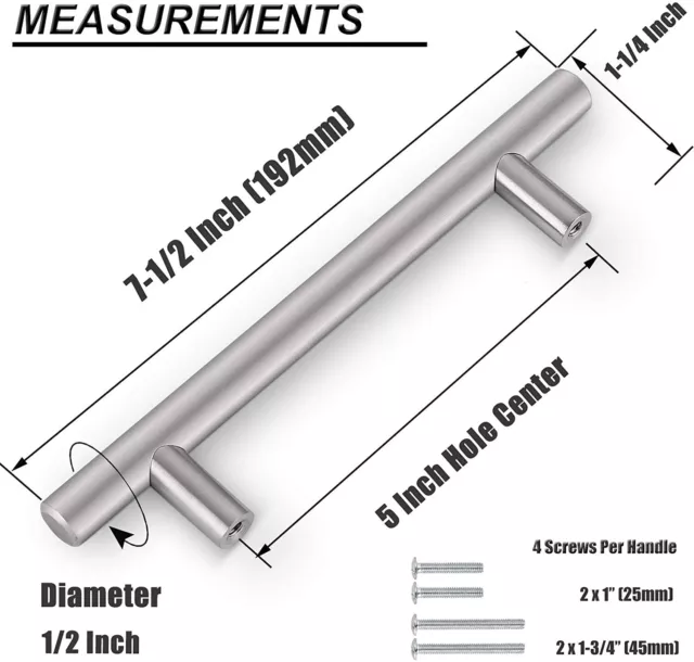 30Pack Brushed Nickel Cabinet Pulls SOLID Stainless Steel Drawer T Bar Handles