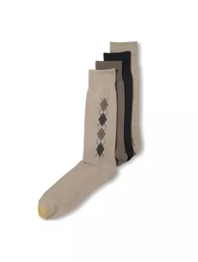 $42 Gold Toe Mens 4 Pairs Pack Crew Dress Socks Brown Argyle Cotton Shoe 6-12