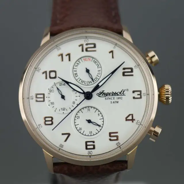 Ingersoll Eaton gold plated quartz wrist watch with Arabic numerals and leather