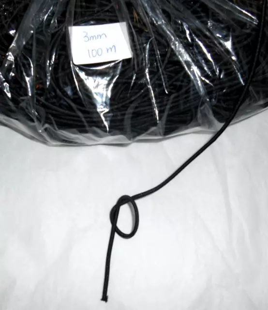 100 plus yards (100meters) 3mm BLACK elastic BUNGEE cord lot