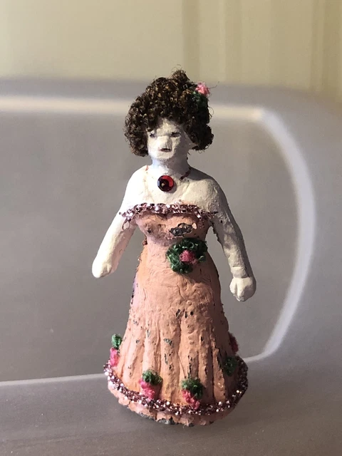 Dollhouse Miniature Super Tiny Artisan Painted Pewter Doll Women In Gown Hair
