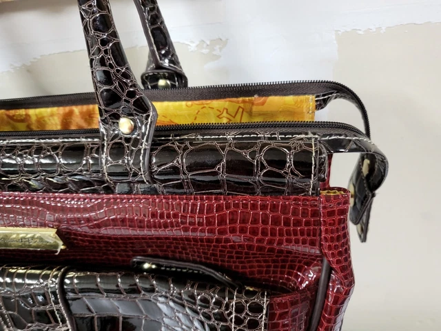 Samantha Brown Dowel Travel Bag Croc Embossed Red Brown Weekender Carry On 9