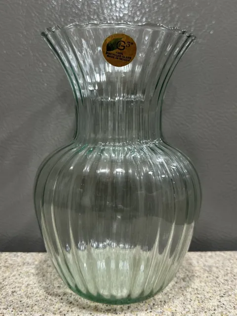G3 100% Recycled Glass Made in Mexico Vase Clear Blue Green Tint Scalloped Top