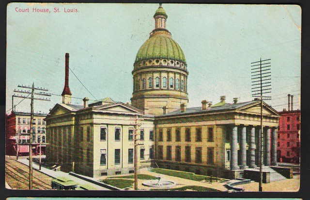 1906 ST LOUIS MO COURT HOUSE Street View Trolley posted to MARE ISLAND Postcard