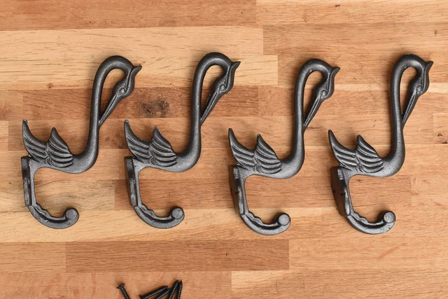 Set of 4 Arts & Crafts cast iron heron coathook wall door hanger coat hook