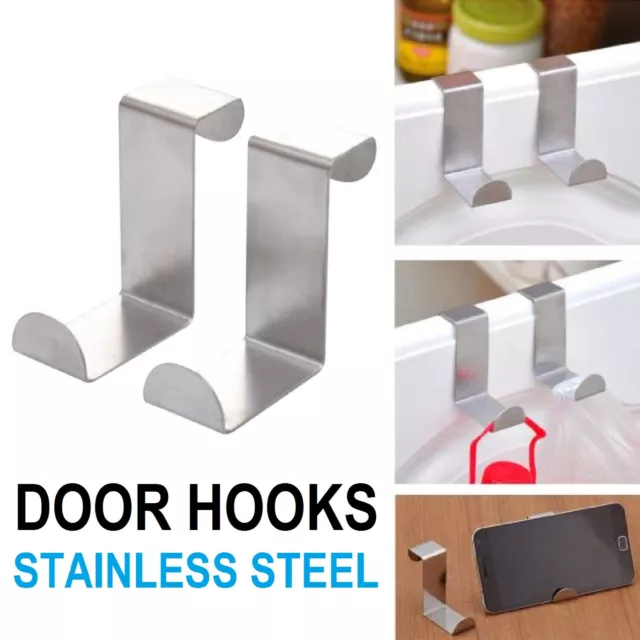 2 Pcs Over Door Hooks Hanger Holder Stainless Steel Cabinet Organizer Clothes