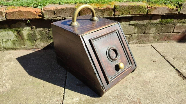 Antique Wooden Coal Scuttle Box Brass Handle