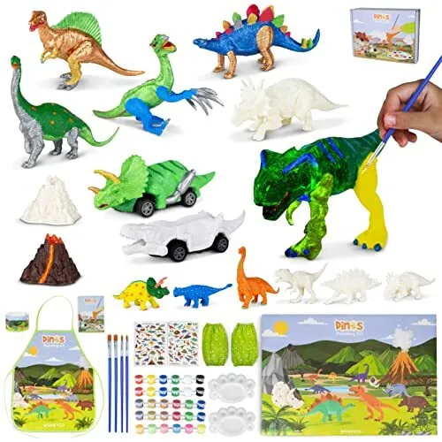 Kit de pintura de juguetes de dinosaurios para niños BONNYCO 16 figuras kits artesanales para niños con