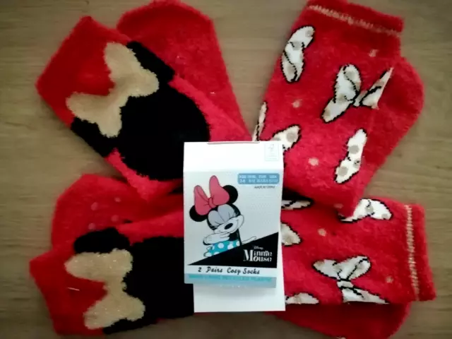Disney Mickey Mouse Minnie Mouse Niñas 2 pares de calcetines acogedores talla 3-6 años