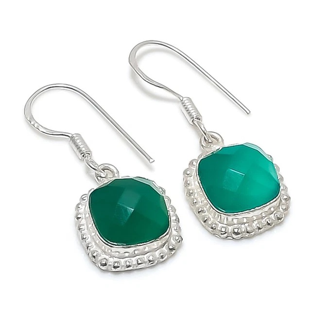 Green Jade Gemstone handmade 925 Sterling Silver Jewelry Earring 1.38 " z719