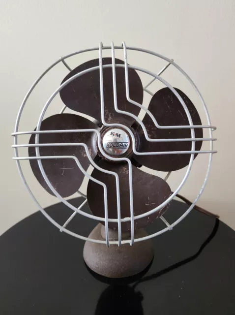 Vintage Working KM Knapp Monarch KOLDAIR Brown Table Desk Fan Cast Iron Base