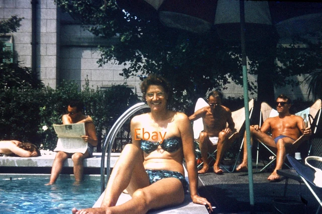 35mm Slide - Woman in Bikini On Edge Of Swimming Pool Smoking Cigarette, 1970s
