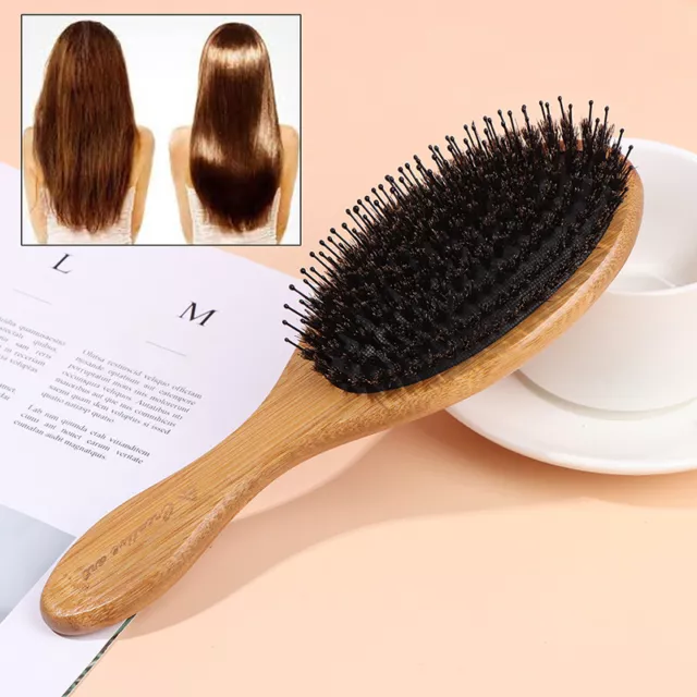 Hair Brush Wood Handle Boar Bristle Beard Brush Comb Detangling StraighteniY-wf