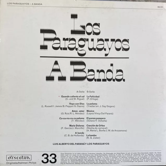 LP Vinyl LOS PARAGUAYOS - A Banda 2