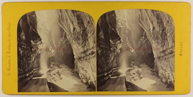 Schweiz Quelle Des Bade- Von Pfäfers c1865 Foto Braun Stereo Vintage Albumin P70