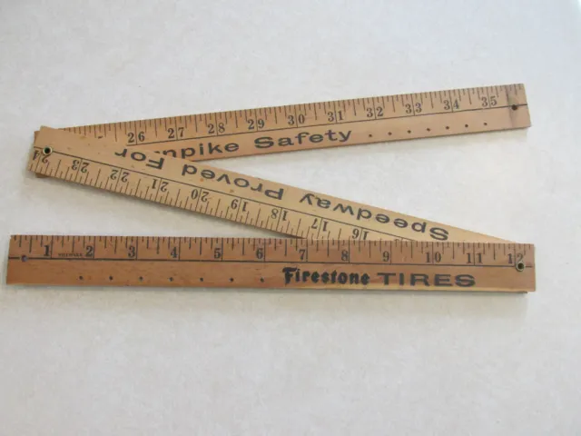 B Advertising Wood 36" ruler tri-fold Firestone Tires speedway proved