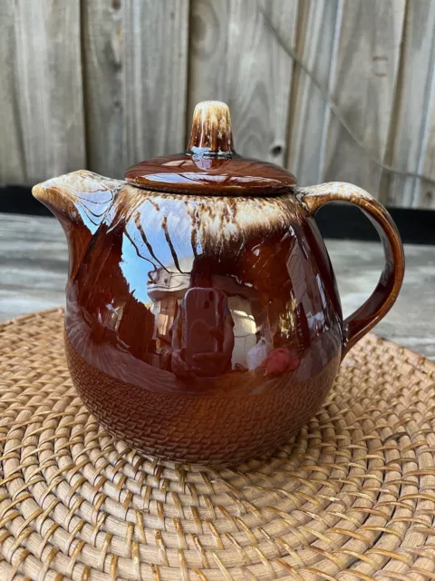 Vintage HULL Pottery Brown Drip TEA POT w/ LID Oven Proof USA  6 3/4" tall