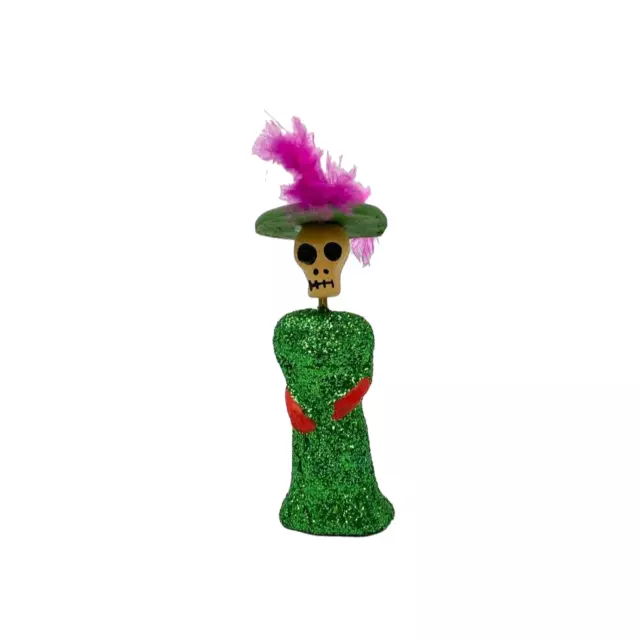 Handmade Mexican Folk Art, Day of the Dead Green Dress Wealthy Catrina, Vintage