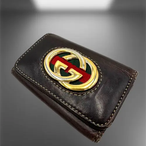 Authentic GUCCI  6-Rings key case Interlocking Sherry Line Leather made in Italy