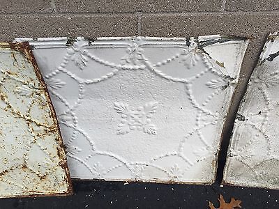 GORGEOUS antique VICTORIAN tin ceiling pressed white BOW pattern 4 - 24" sq pcs 3