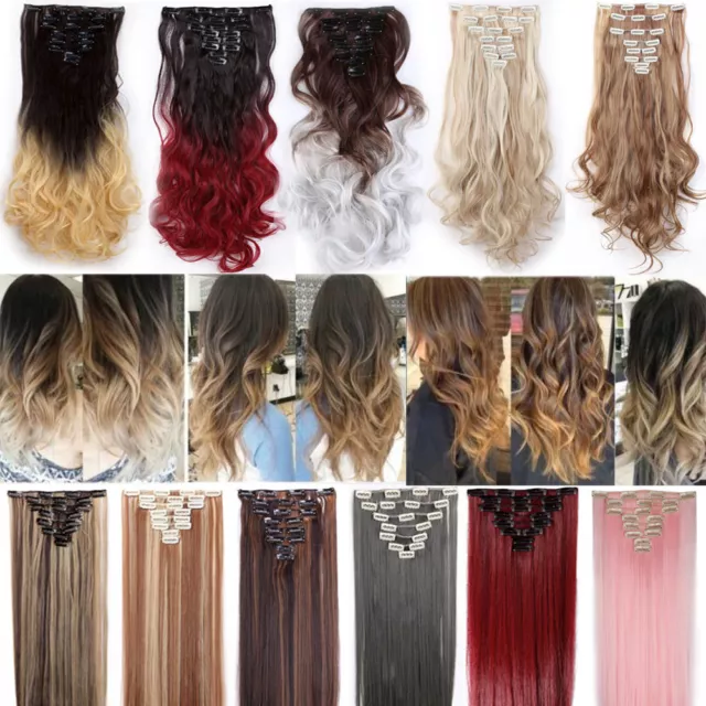 100% Real Natural as human Hair 8Pcs Full Head Clip In Hair Extensions Synthetic 3