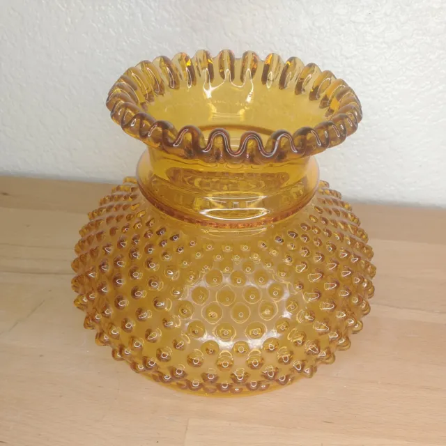 Vintage Amber Fenton Glass Hobnail Parlor Lamp Shade  6-7/8 in Fitter Ruffled