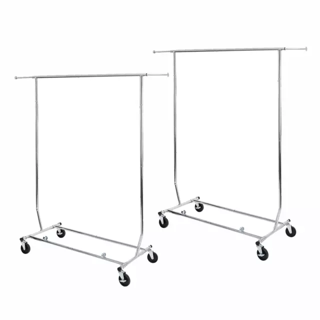 2PCS Heavy Duty Clothing Rack Rolling Collapsible Clothes Garment Rack W/Wheels