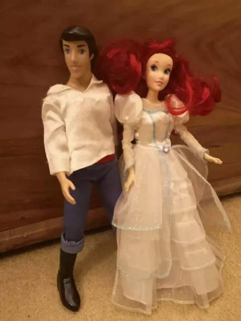 Disney Little Mermaid Bride Ariel And Prince Eric 12 Inch Dolls used played with 2