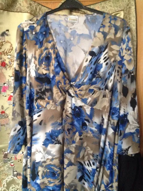 Superbe Robe Tunique Par Originaux Romains Taille Xl, Poly Stretch, Bleu/Multi, Très Bon État 3