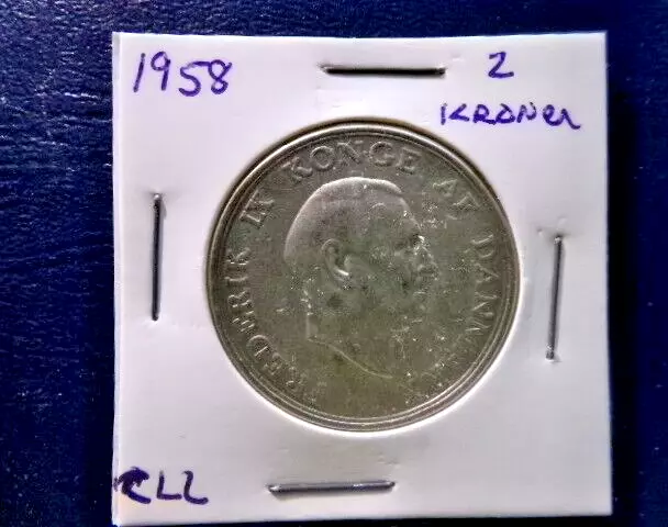 1958 Denmark 2 Kroner Silver Coin Very Nice #CLL