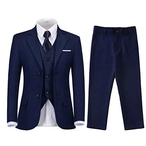 Lycody Boys Tuxedo Blazer Pants Vest Shirt Tie Navy Blue Suits Dress Clothes for