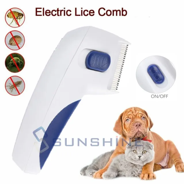 Electric Dog Cat Pets Comb Anti Flea Head Lice Remover Control Brush w/ Battery