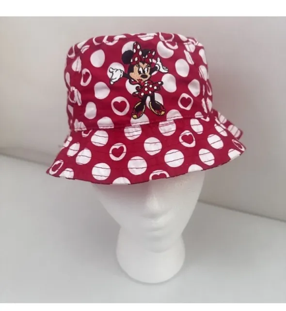 Disney Parks Toddlers Bucket Hat Red Minnie Mouse Hearts Shade Packable OS.