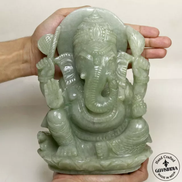 16000 Cts Carving Master Piece Statue Of Lord Ganesha Indian Jade Stone Artwork
