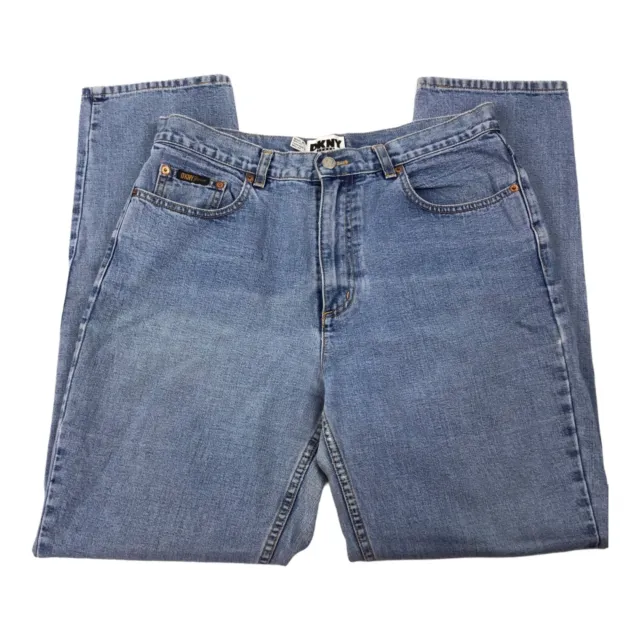 DKNY Girls Jeans Size 14 Cotton Tapered Leg High Rise Comfort Blue Denim