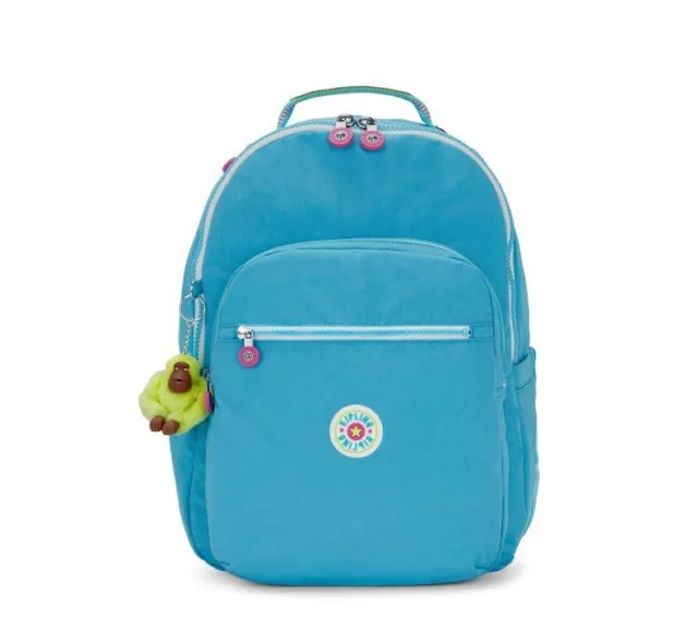 Kipling Seoul Large 15" Laptop Backpack Glitter Logo Fresh Aqua Turquoise NEW